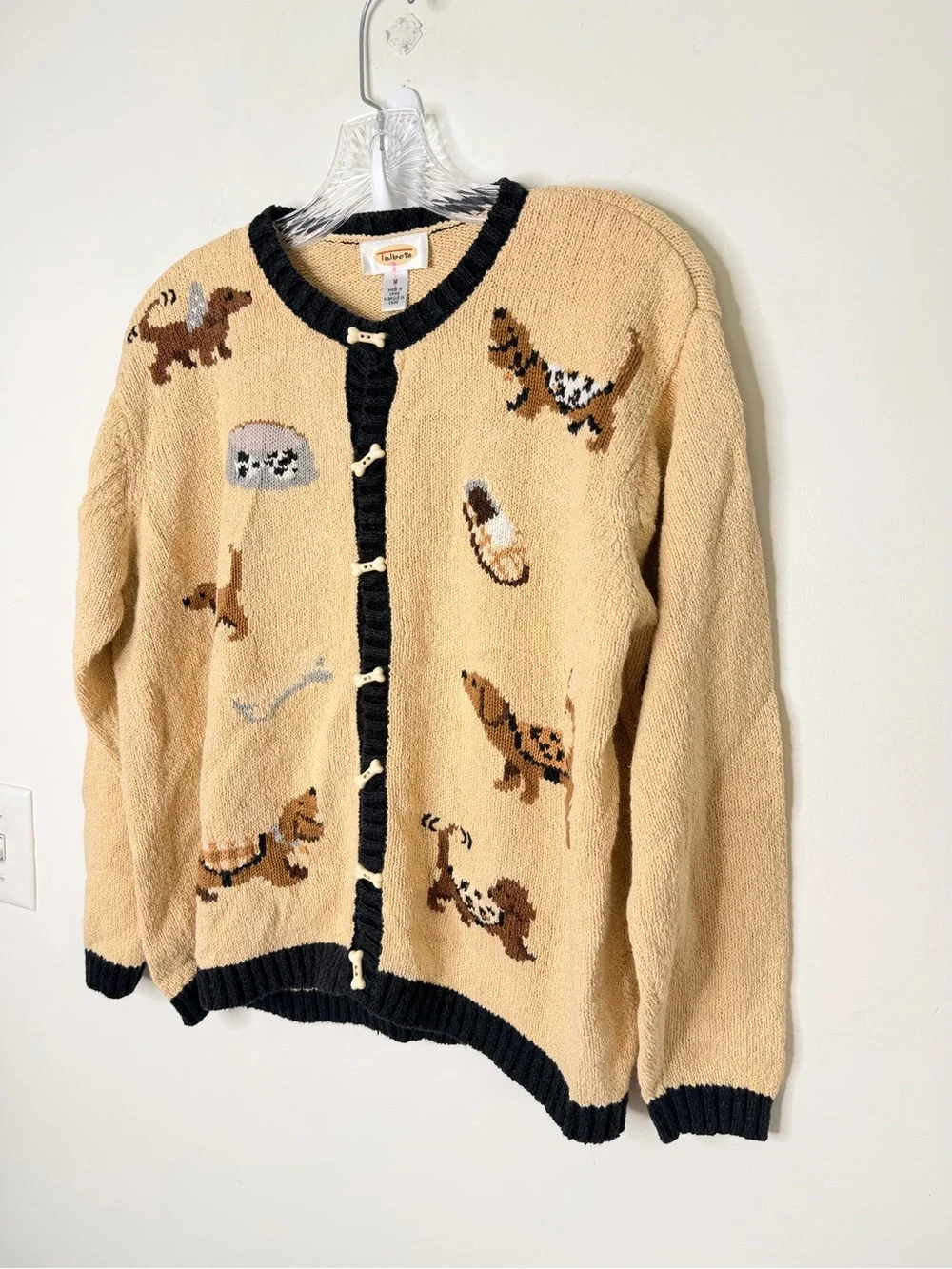 Talbots Vintage Animal Motif Knit Cardigan Novelty Bone Toggle sweater